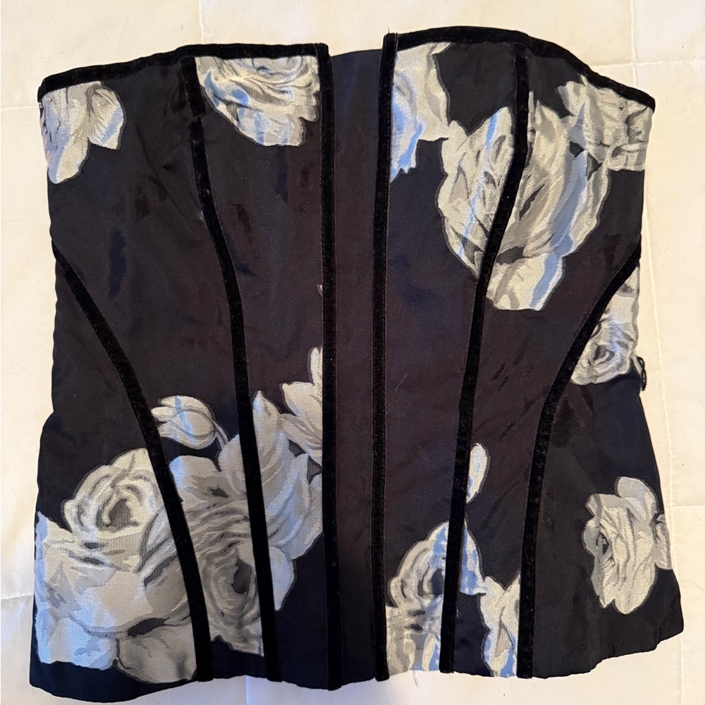Vintage Floral Black and Silver Women's Corset Top